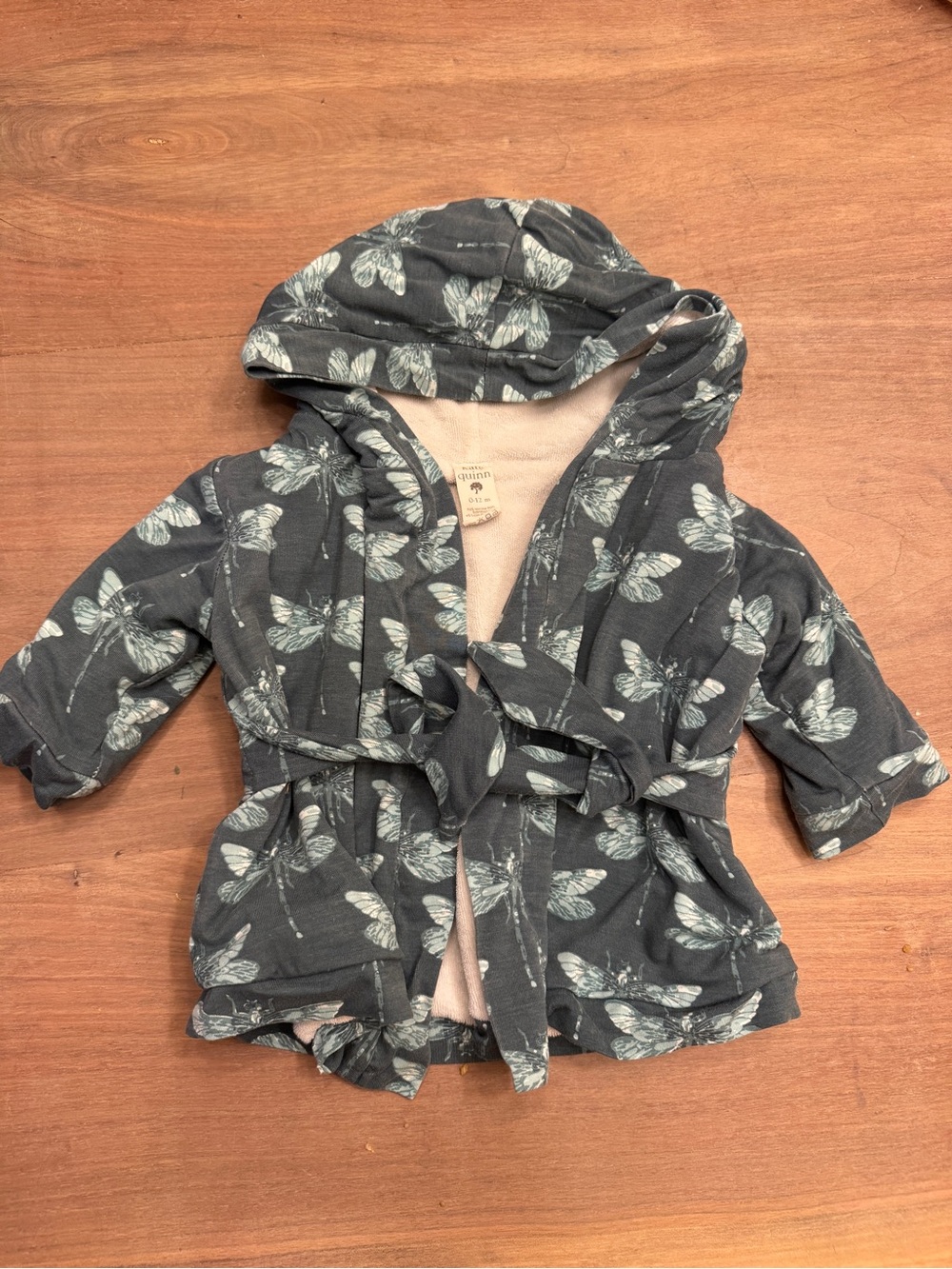 Kate Quinn Dragonfly Hooded Bamboo Terry Bath Robe 0-12M Blue Gray